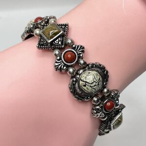 Vintage Retired Premier Design Jasper Epidote Cabochon Bezel Setting Bracelet